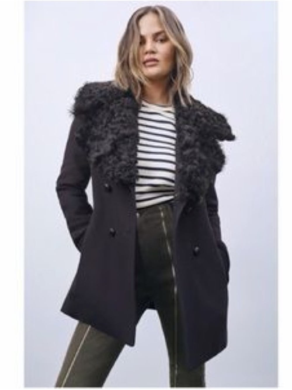 ALC NWOT Black Shearling Collar Coat - Women